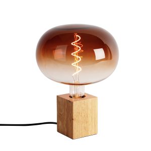 Venkovská stolní lampa přírodní dřevo včetně LED G220 – Bloc