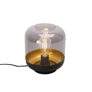 Designová stolní lampa černá se zlatem a kouřovým sklem - Kyan