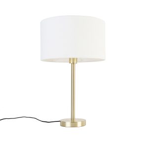 Klasická stolní lampa mosaz se stínidlem bílá 35 cm – Simplo