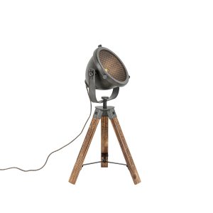 Průmyslová stolní lampa stativ ocelový s naklápěcím dřevem - Emado