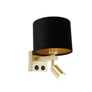 Nástěnná lampa mosazná s lampičkou na čtení a stínidlem 18 cm černá – Brescia