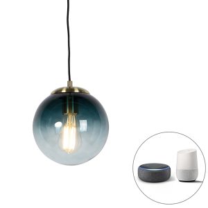 Chytrá závěsná lampa mosaz s oceánově modrým sklem 20 cm včetně WiFi ST64 - Pallon