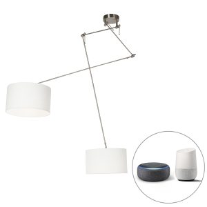 Chytrá závěsná lampa ocelová se stínidlem 35 cm bílá včetně 2 Wifi A60 – Blitz