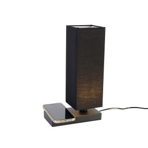 Černá stolní lampa s černým stínidlem s dotykovou a indukční nabíječkou – Romina