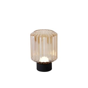 Moderne tafellamp zwart met amber glas oplaadbaar – Millie