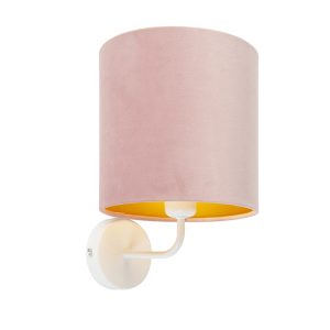 Vintage nástěnná lampa bílá s odstínem růžového sametu – Matt