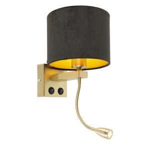 Moderní nástěnná lampa zlatá / mosazná s černým sametovým odstínem – Brescia