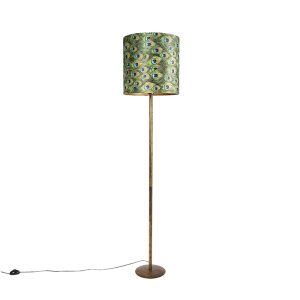 Vintage stojací lampa zlatá s pávím odstínem 40 cm – Simplo