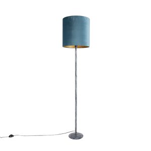 Stojací lampa starožitný šedý sametový odstín modrý 40 cm – Simplo