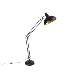 Průmyslová stojací lampa černá se zlatem nastavitelná – Hobby
