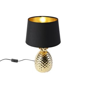 Art deco stolní lampa zlatá s černo-zlatým odstínem – Pina