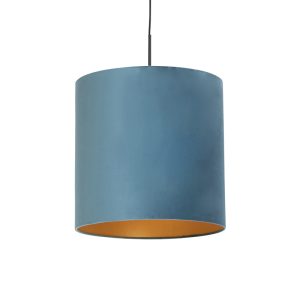 Závěsná lampa s velurovým odstínem modrá se zlatem 40 cm – Combi