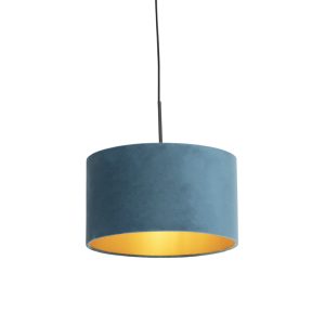 Závěsná lampa s velurovým odstínem modrá se zlatem 35 cm – Combi
