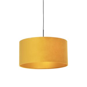 Černá závěsná lampa s velurovým odstínem žlutá se zlatem 50 cm – Combi