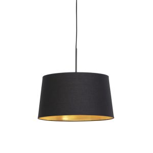 Závěsná lampa s bavlněným stínidlem černá se zlatem 40 cm – Combi