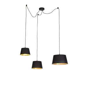 Závěsná lampa se 3 bavlněnými odstíny černé se zlatou – Cava