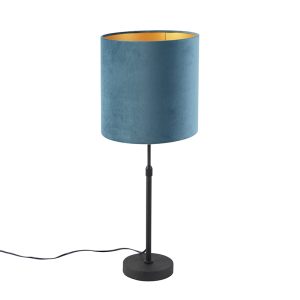 Stolní lampa černá s velurovým odstínem modrá se zlatem 25 cm – Parte