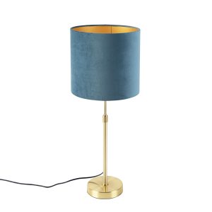 Stolní lampa zlatá / mosazná s velurovým odstínem modré 25 cm – Parte