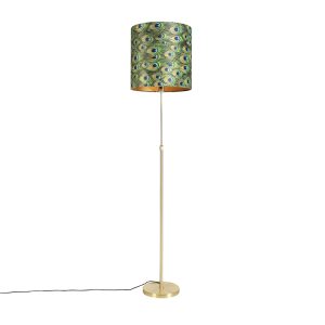 Stojací lampa zlatá / mosaz s velurovým odstínem páv 40/40 cm – Parte