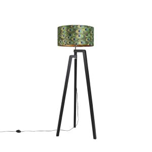 Stojací lampa stativ černá s odstínem páv design 50 cm – Puros