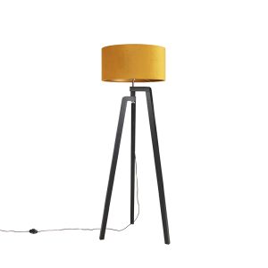 Stojací lampa stativ černá se žlutým odstínem a zlatem 50 cm – Puros