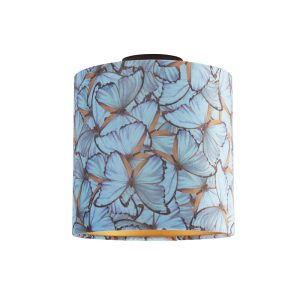 Stropní lampa s velurovými odstíny motýlů se zlatem 25 cm – černá Combi