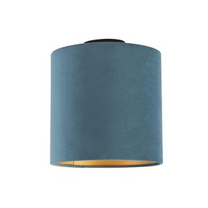 Stropní lampa s velurovým odstínem modrá se zlatem 25 cm – černá Combi