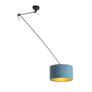 Závěsná lampa s velurovým odstínem modrá se zlatem 35 cm – Blitz I černá