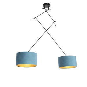 Závěsná lampa se sametovými odstíny modré se zlatem 35 cm - Blitz II černá