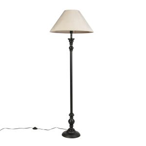 Stojací lampa černá s velurovým odstínem taupe 55 cm – Classico
